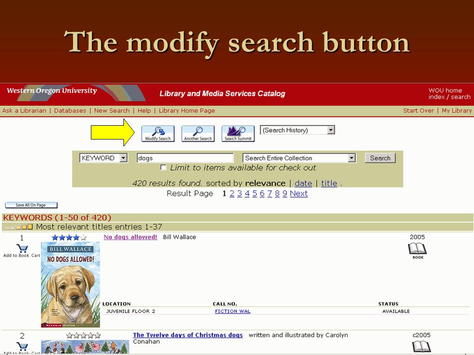The modify search button