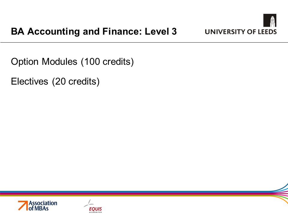 BA Accounting and Finance: Level 3 Option Modules (100 credits) Electives (20 credits)