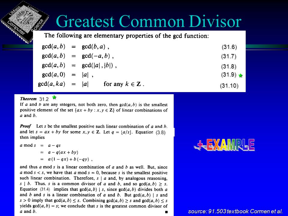Greatest Common Divisor source: textbook Cormen et al.