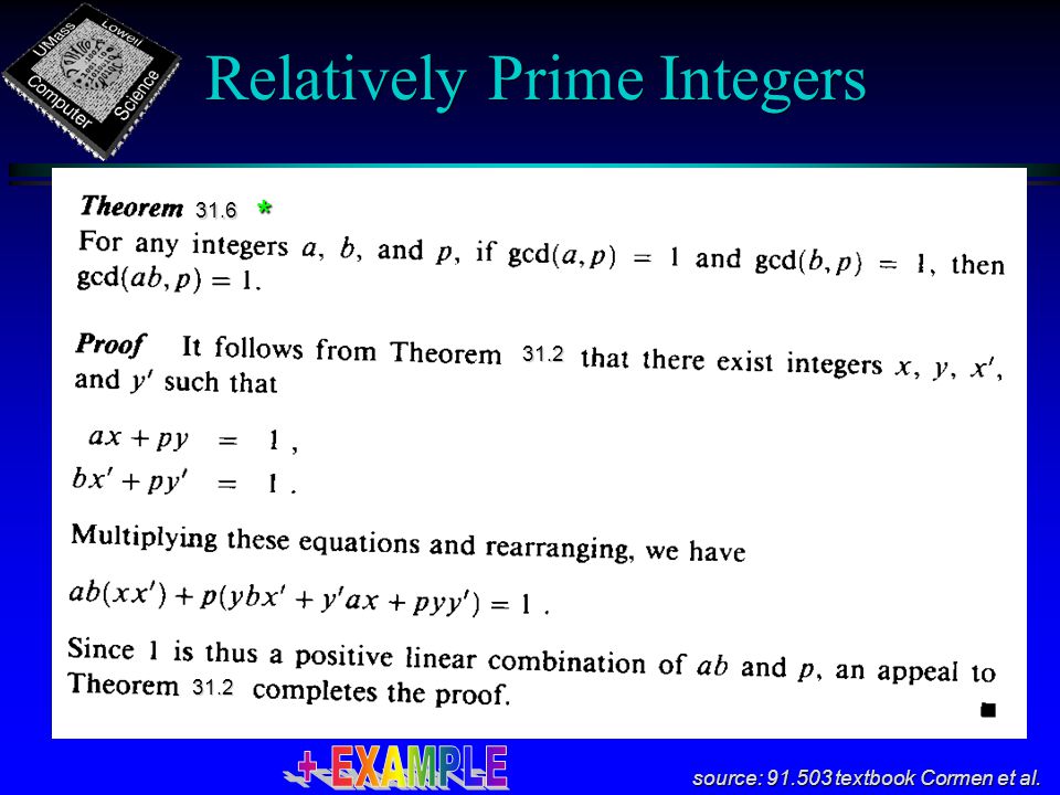 Relatively Prime Integers source: textbook Cormen et al *