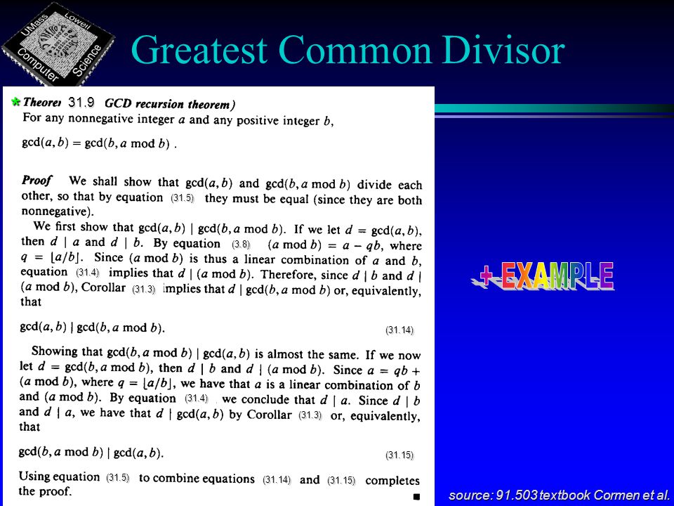 Greatest Common Divisor source: textbook Cormen et al.