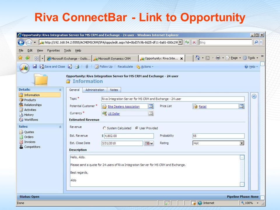 Riva ConnectBar - Link to Opportunity
