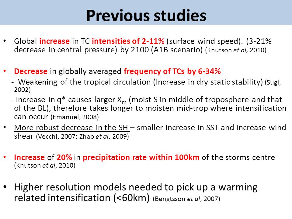 Global increase in TC intensities of 2-11% (surface wind speed).