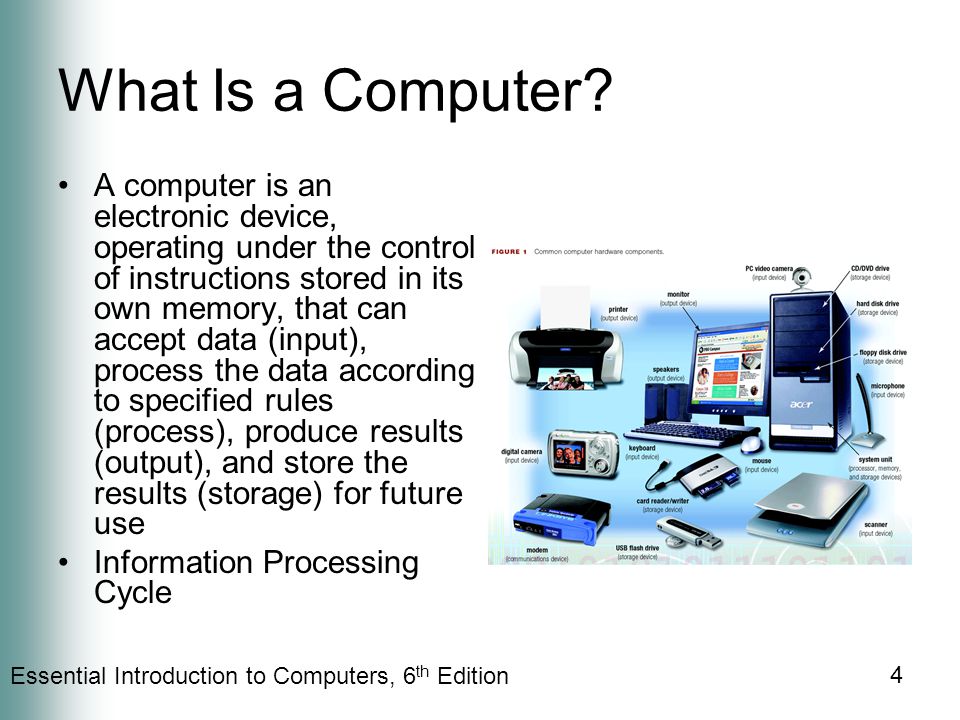 Essential Introduction to Computers, 6 th Edition 4 What Is a Computer.