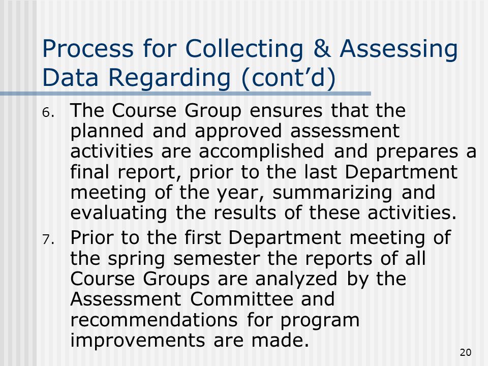 20 Process for Collecting & Assessing Data Regarding (cont’d) 6.