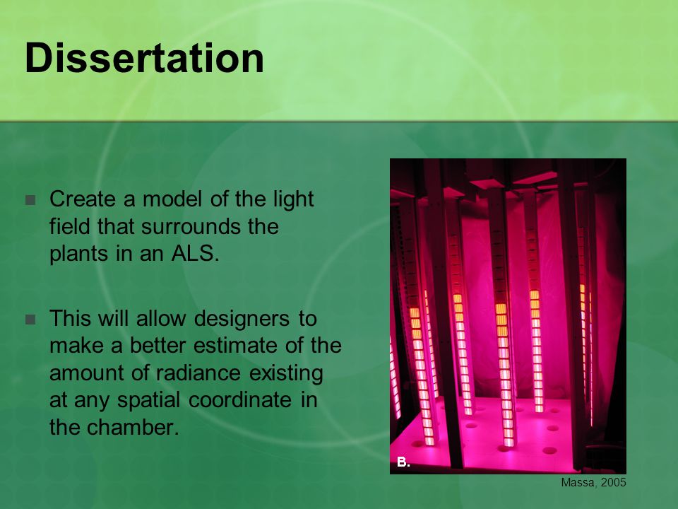 Dissertation Create a model of the light field that surrounds the plants in an ALS.