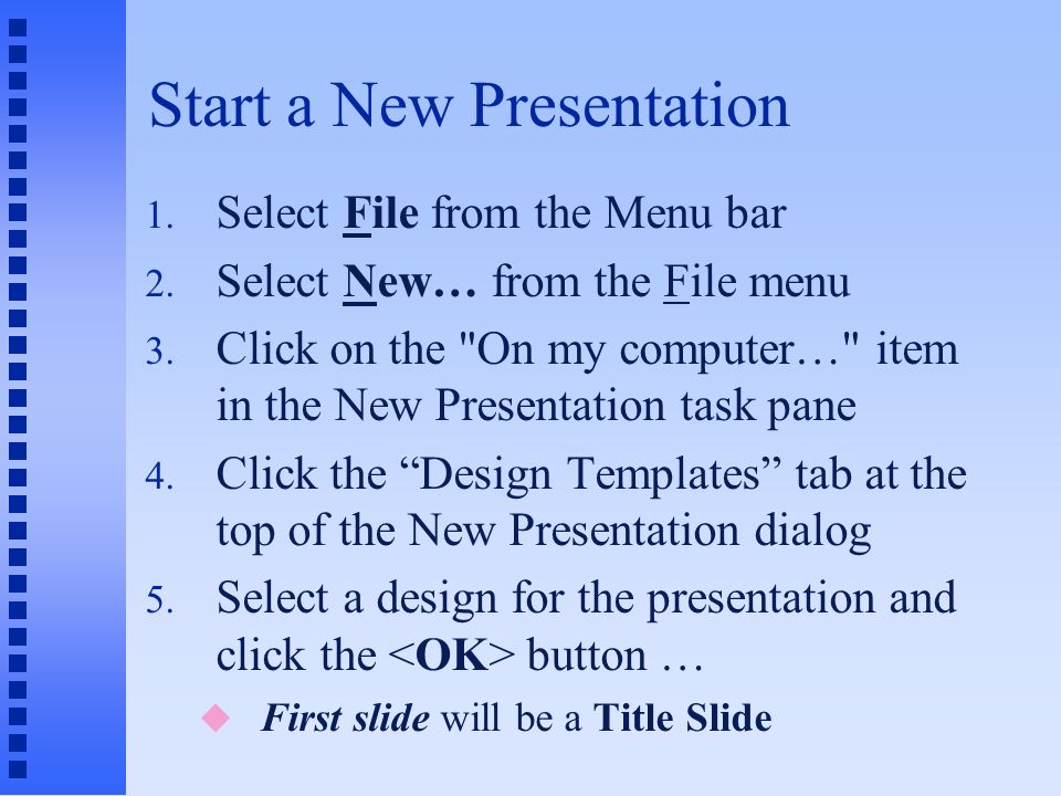 Presentation Graphics n Educational, business, sales and other presentations (slide shows) n Combination of … u Text u Graphics u Embedded objects from other applications … F MS WordArt F MS Excel worksheets and charts F Sound files F Movie clips