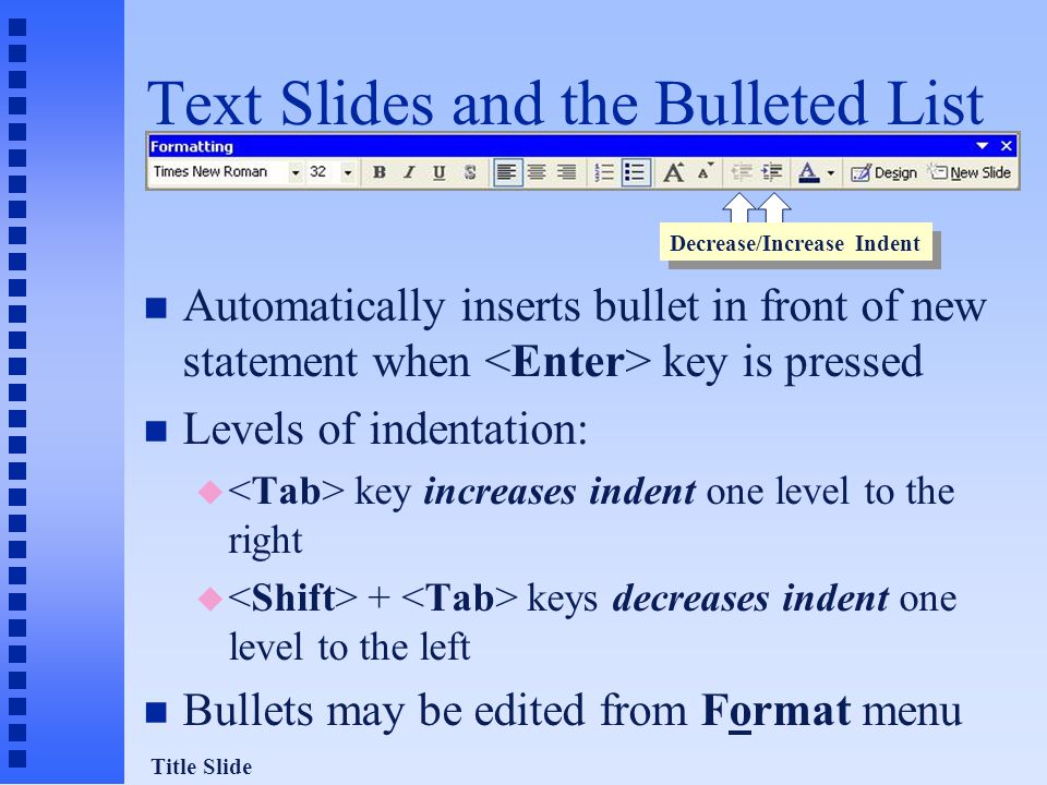 New Slide Page 3 n Table u Uses Microsoft Word to create a table of rows and columns n Content u Text, pictures, movie clips and tables (including Microsoft Excel) created in other applications and embedded into slides n (Different layouts allow for combinations of more than one style in a single slide) Moving between Slides