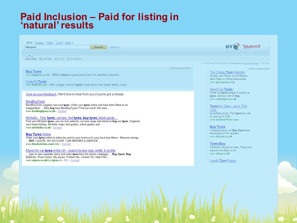 Paid Inclusion – Paid for listing in ‘natural’ results