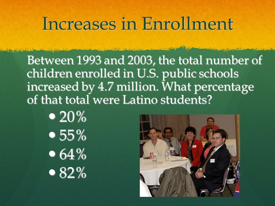 Increases in Enrollment Between 1993 and 2003, the total number of children enrolled in U.S.
