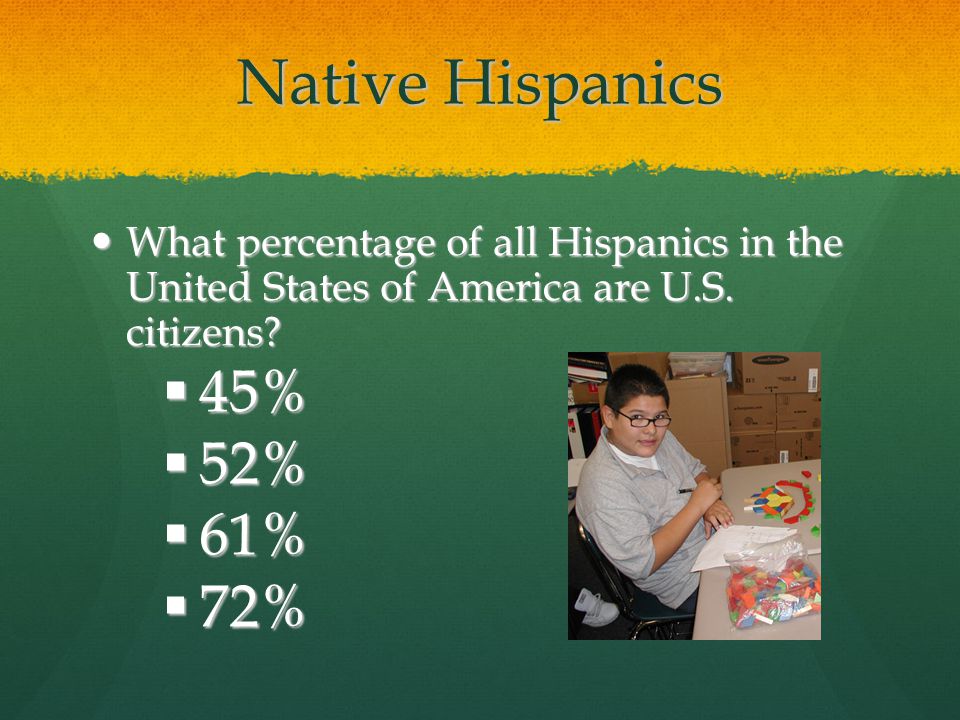 Native Hispanics What percentage of all Hispanics in the United States of America are U.S.