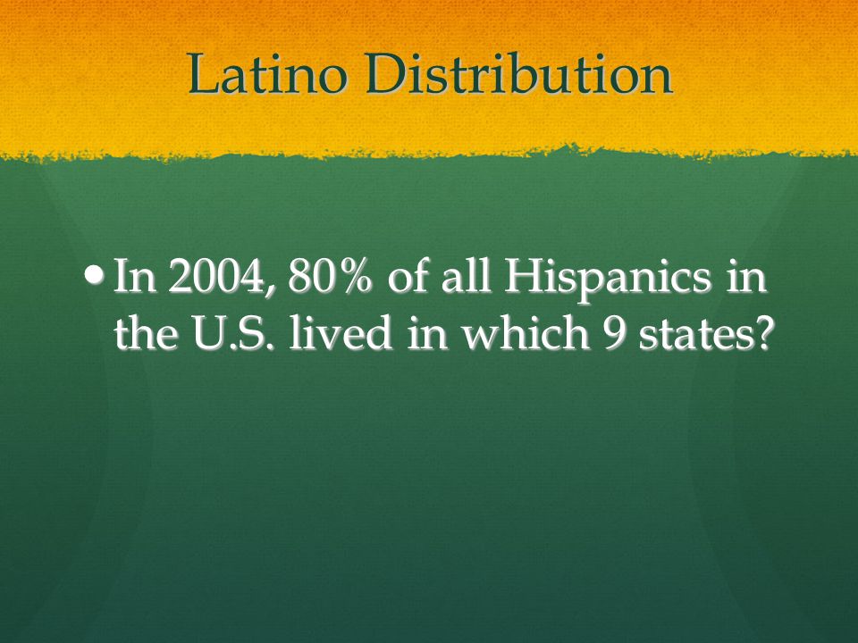 Latino Distribution In 2004, 80% of all Hispanics in the U.S.