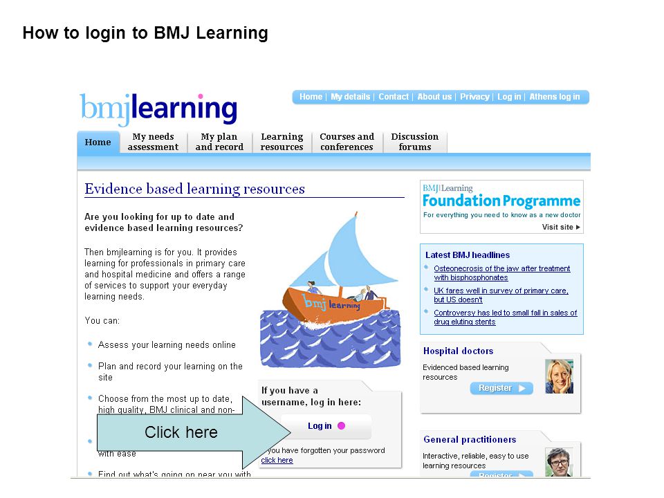 How to login to BMJ Learning Click here
