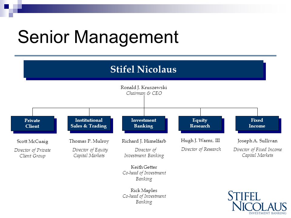 Senior Management Stifel Nicolaus Ronald J.