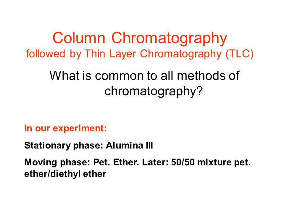 column and thin layer chromatography 3 essay Introduction to chromatography thin layer column in thin-layer chromatography a thin film of a stationary phase of. column and thin layer chromatography 3 essay Introduction to chromatography thin layer column in thin-layer chromatography a thin film of a stationary phase of.