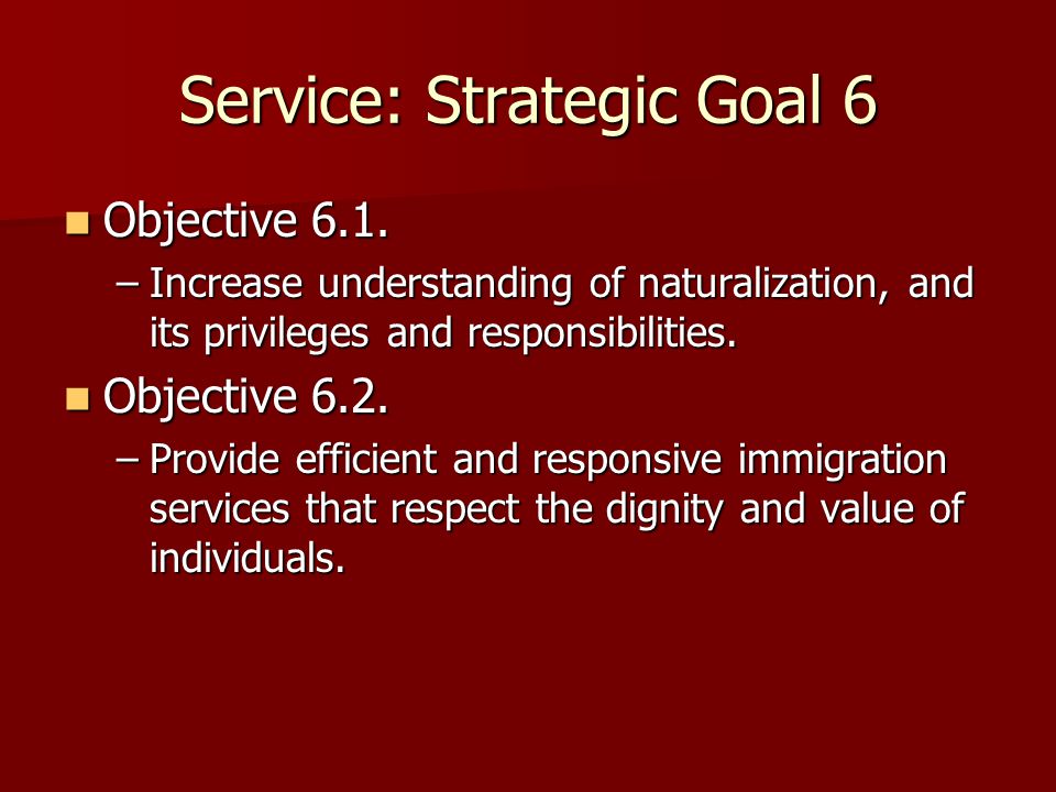 Service: Strategic Goal 6 Objective 6.1. Objective 6.1.