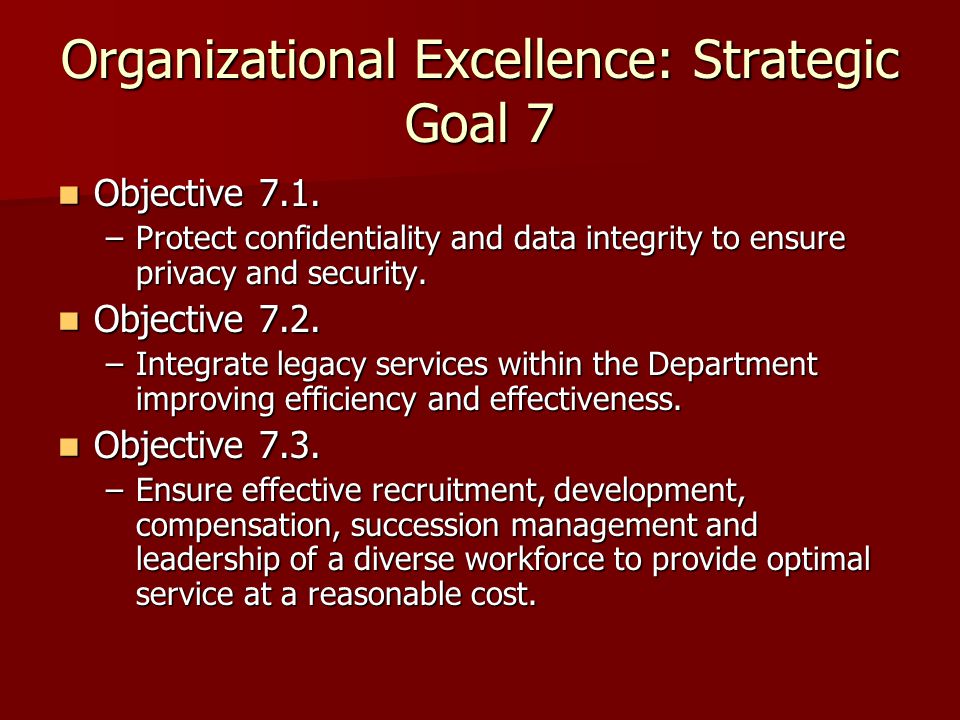Organizational Excellence: Strategic Goal 7 Objective 7.1.
