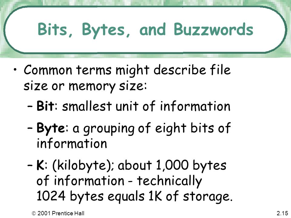  2001 Prentice Hall2.14 Bits as Instructions The computer stores programs as collections of bits.