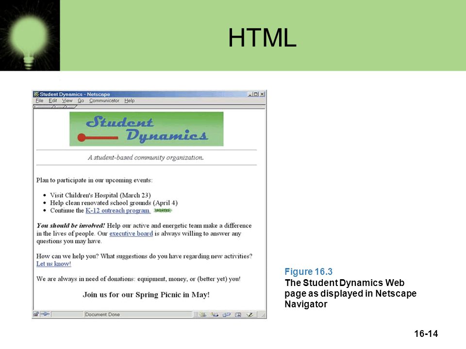 16-14 HTML Figure 16.3 The Student Dynamics Web page as displayed in Netscape Navigator
