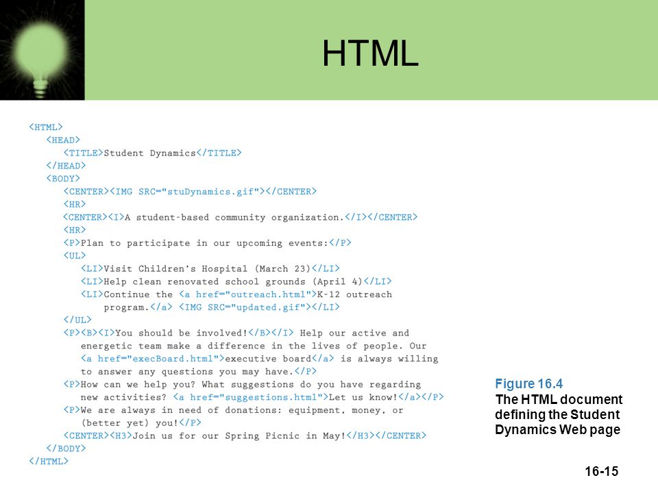 16-15 HTML Figure 16.4 The HTML document defining the Student Dynamics Web page