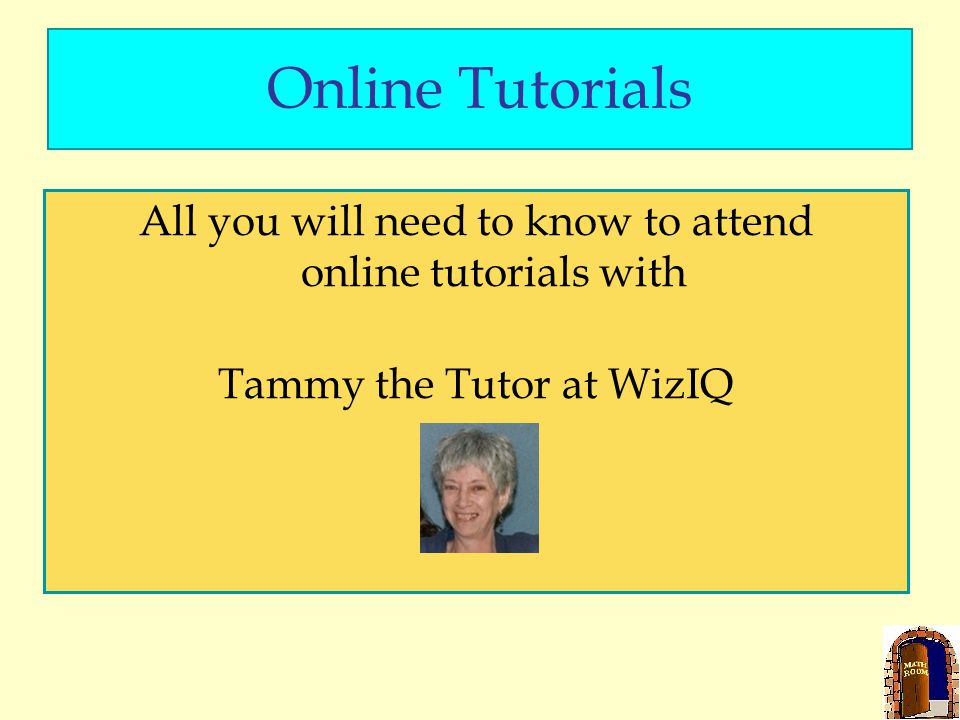 Online Tutorials All you will need to know to attend online tutorials with Tammy the Tutor at WizIQ