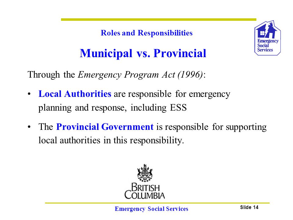 Slide 14 Emergency Social Services Municipal vs.