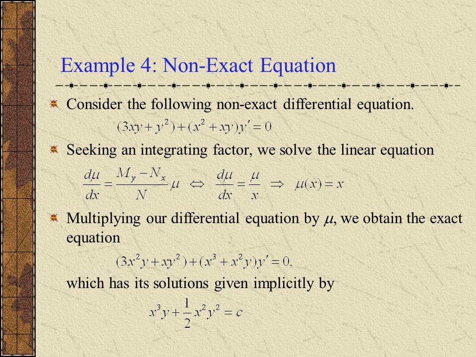 Integrating Factor Exact Equations Talkchannels Ch 2 6 Exact Equations Integrating Factors Consider A First