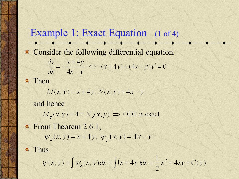 Ch 2 6 Exact Equations Integrating Factors Consider A First Example 1 Exact Equation Of 4 Consider The Following Diffeial