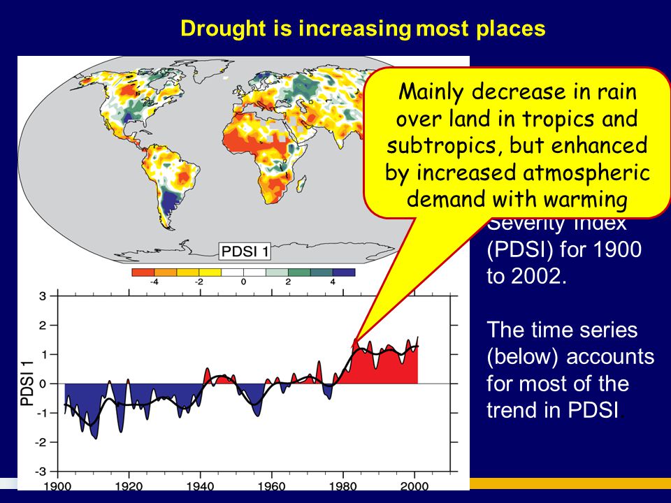 The most important spatial pattern (top) of the monthly Palmer Drought Severity Index (PDSI) for 1900 to 2002.