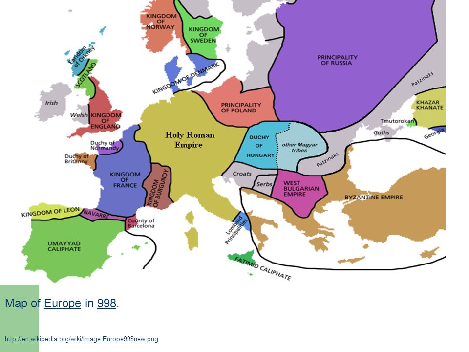 Map of Europe in 998.Europe998