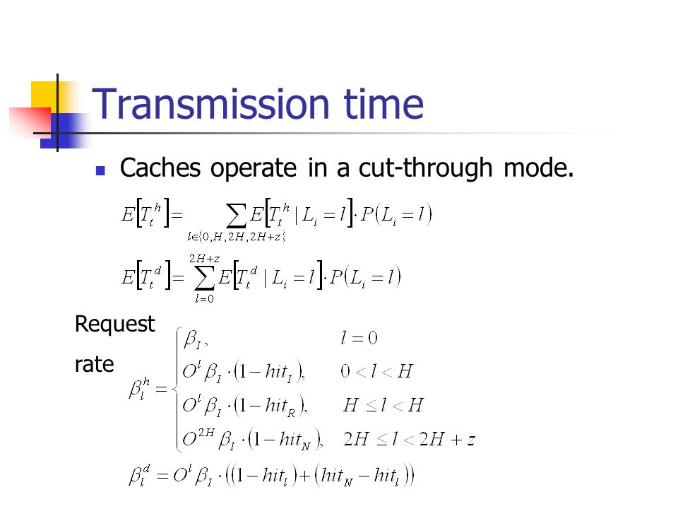 Transmission time Caches operate in a cut-through mode. Request rate
