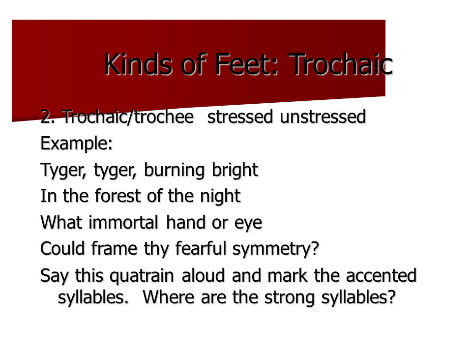 Kinds of Feet: Trochaic 2.