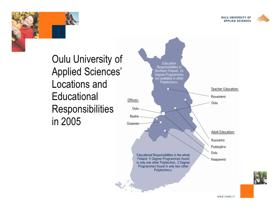 Oulu University of Applied Sciences’ Locations and Educational Responsibilities in 2005