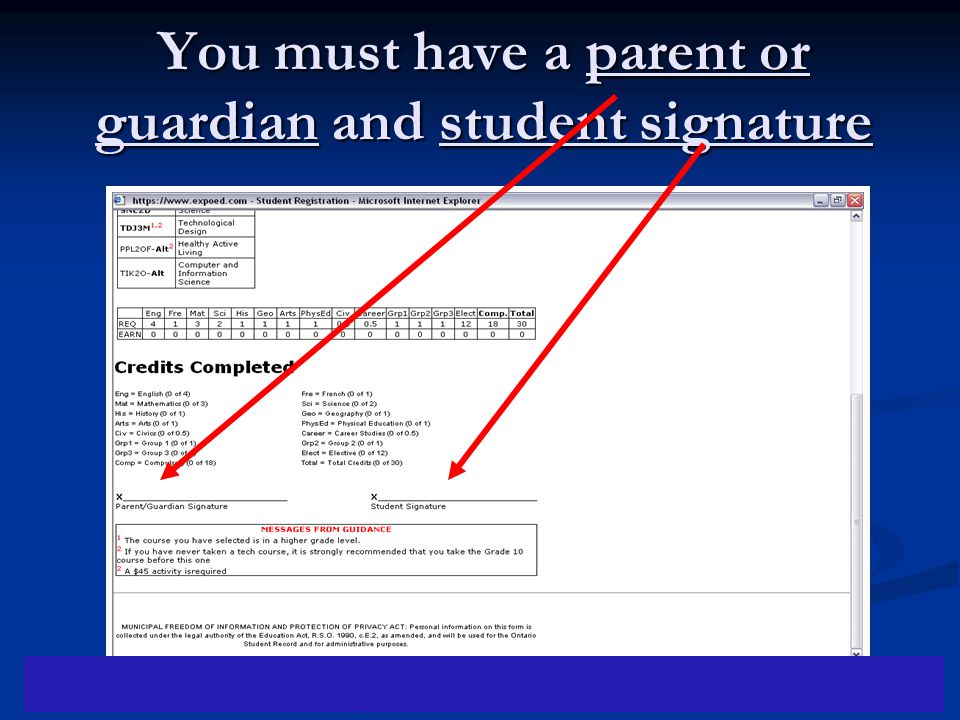 You must have a parent or guardian and student signature