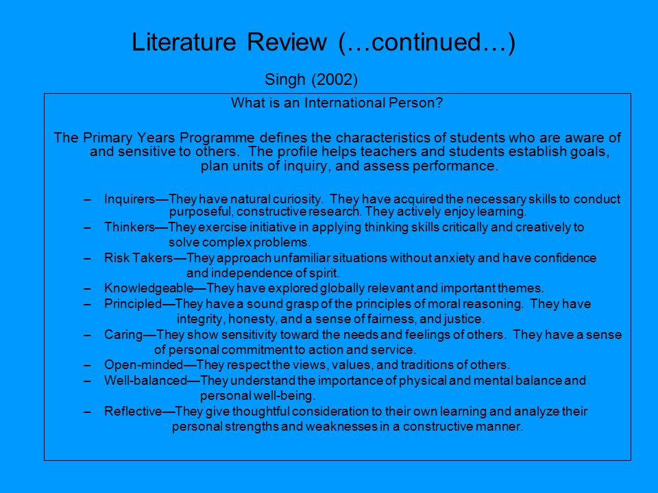 Literature Review (…continued…) What is an International Person.