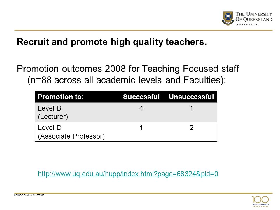Recruit and promote high quality teachers.