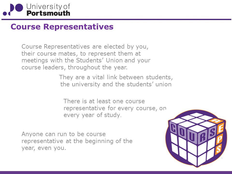 Course Representatives Course Representatives are elected by you, their course mates, to represent them at meetings with the Students’ Union and your course leaders, throughout the year.