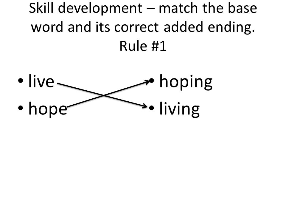 Skill development – match the base word and its correct added ending.