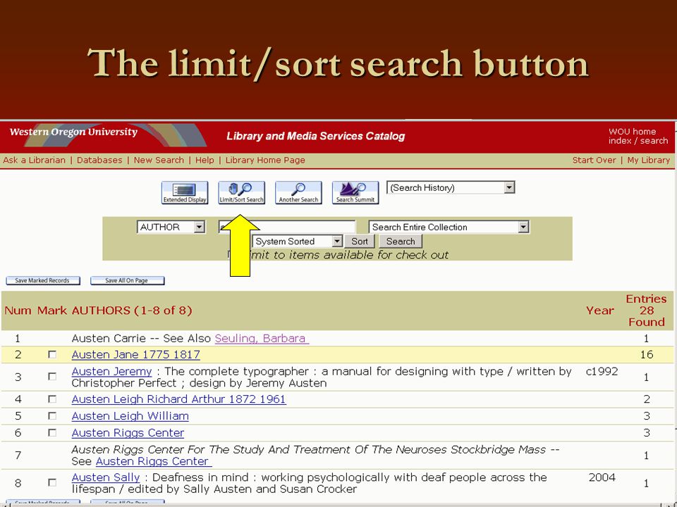 The limit/sort search button