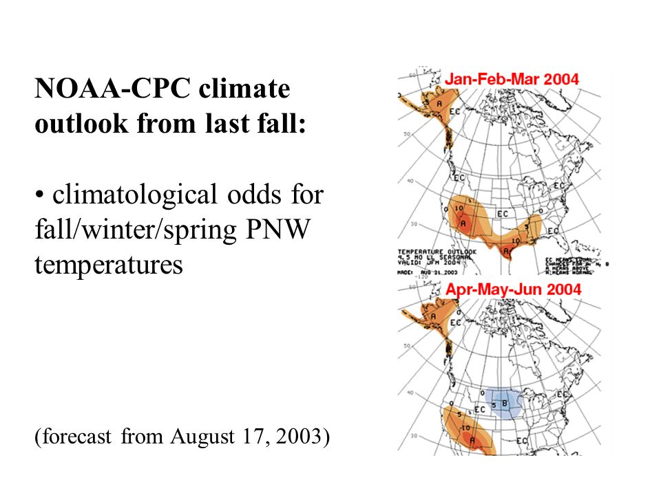 NOAA-CPC climate outlook from last fall: climatological odds for fall/winter/spring PNW temperatures (forecast from August 17, 2003)