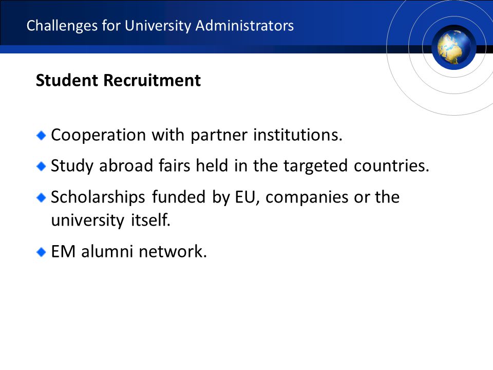 Student Recruitment Cooperation with partner institutions.
