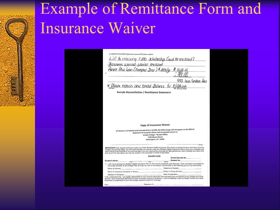 Example of Remittance Form and Insurance Waiver