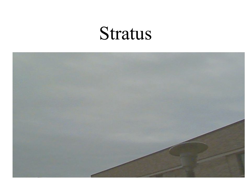 Stratus Uniform, thick to thin layered clouds Below 6,000 feet