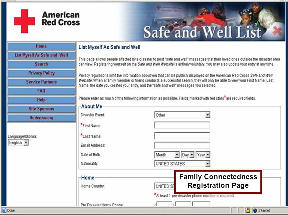 Family Connectedness Registration Page
