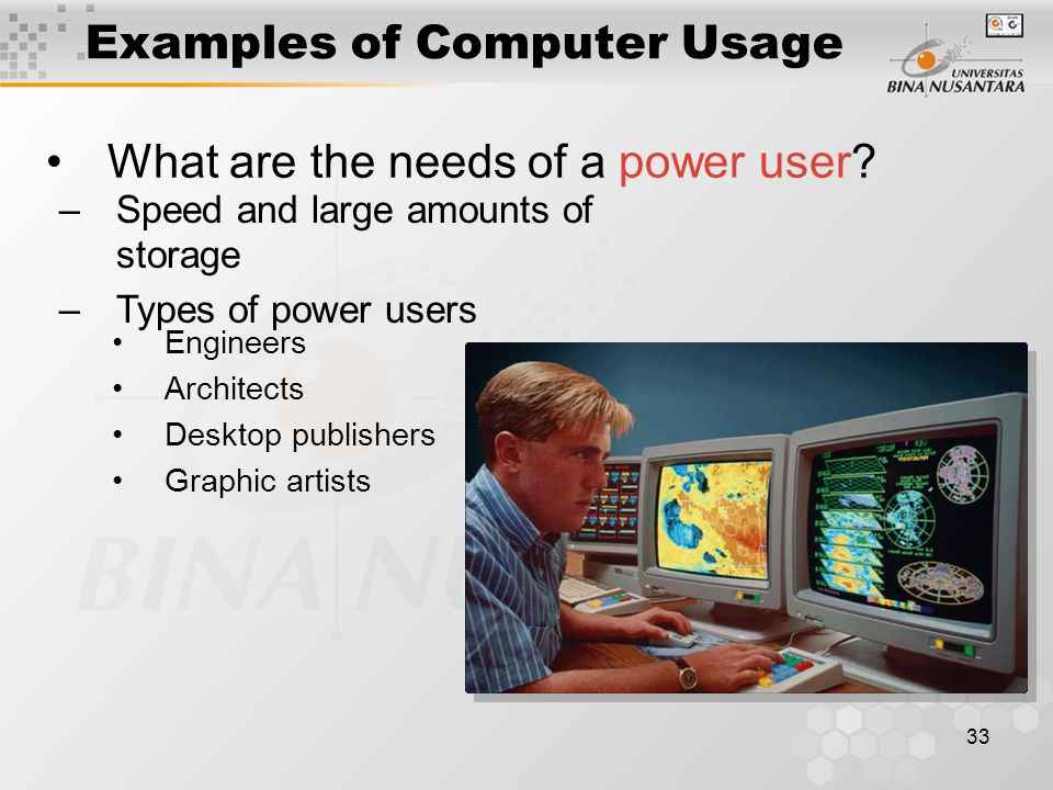 33 Examples of Computer Usage What are the needs of a power user.