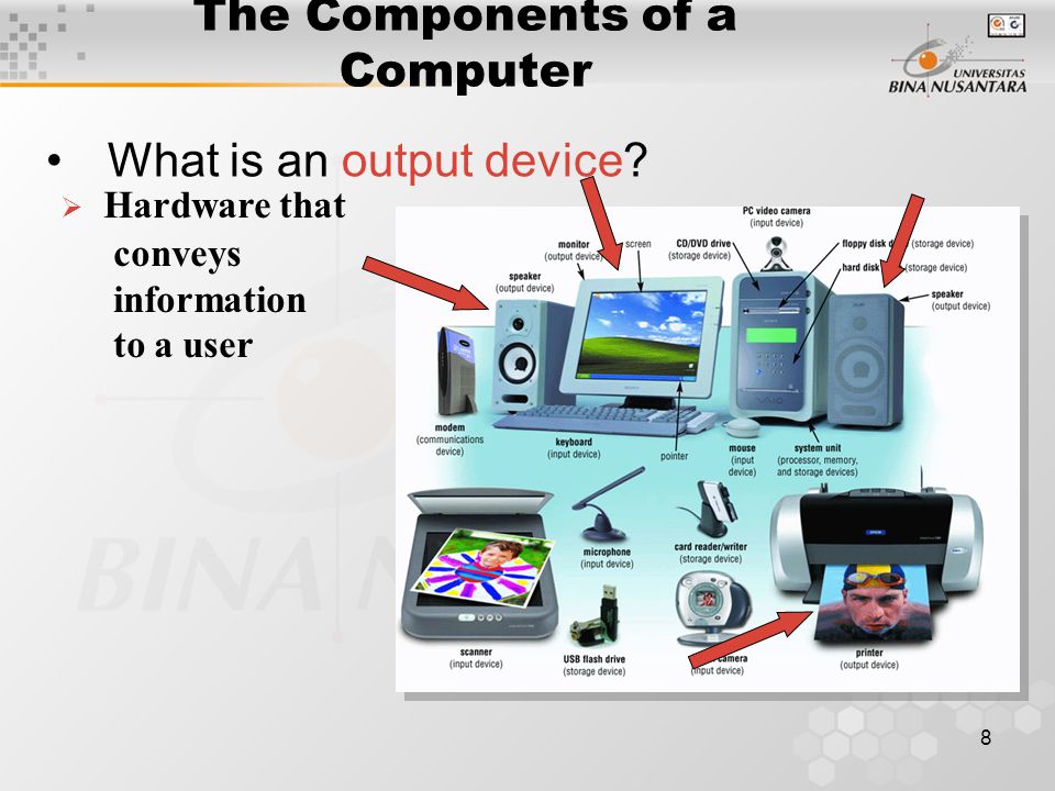 8 The Components of a Computer What is an output device.