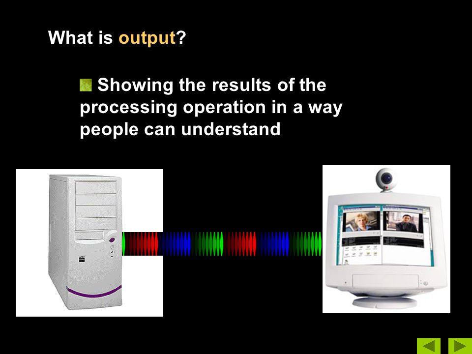 What is output Showing the results of the processing operation in a way people can understand