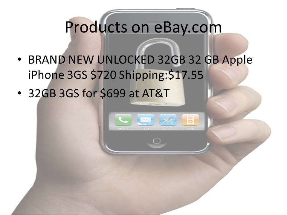 Products on eBay.com BRAND NEW UNLOCKED 32GB 32 GB Apple iPhone 3GS $720 Shipping:$ GB 3GS for $699 at AT&T
