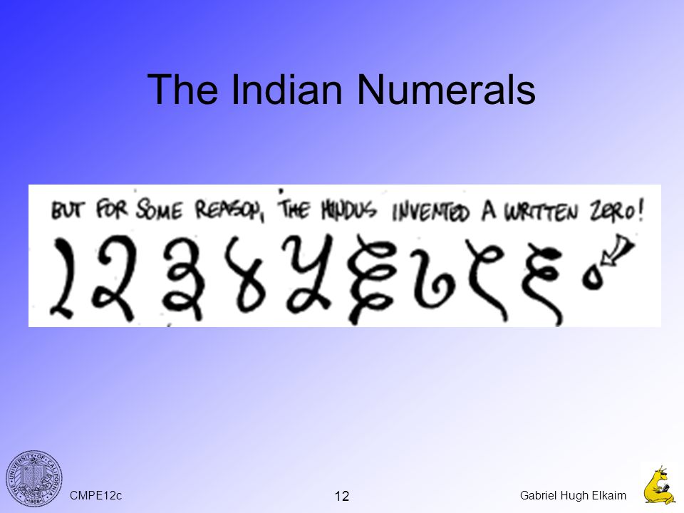 CMPE12cGabriel Hugh Elkaim 12 The Indian Numerals