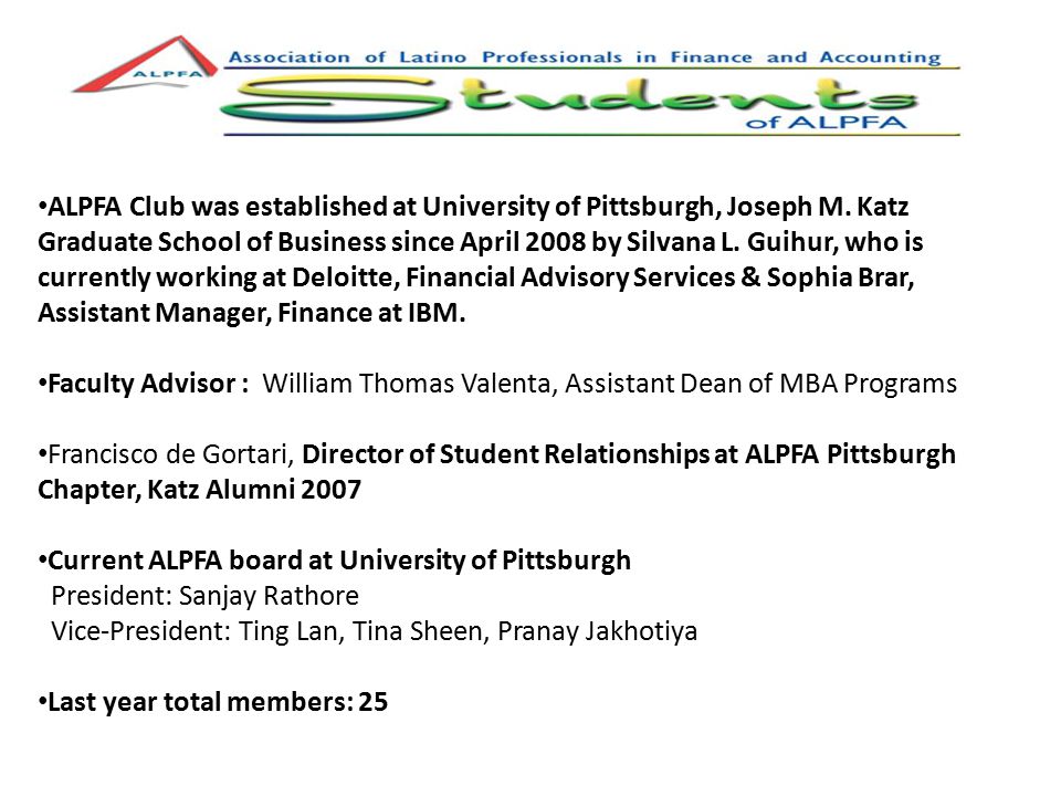 ALPFA Club was established at University of Pittsburgh, Joseph M.
